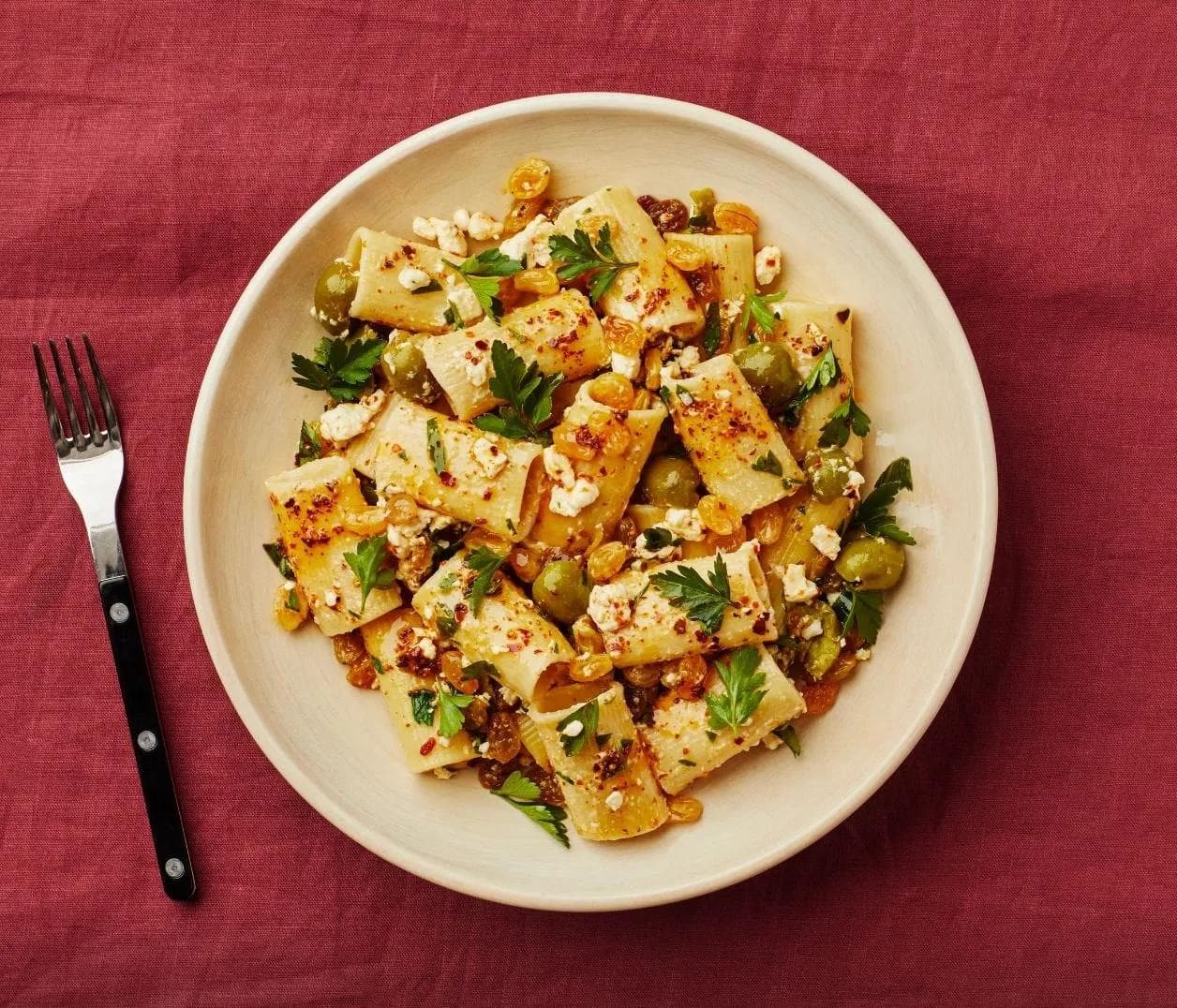 Pasta with Feta, Olives, and Raisins