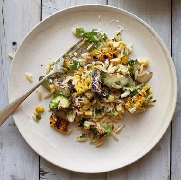Corn and Zucchini Orzo Salad with Goat Cheese