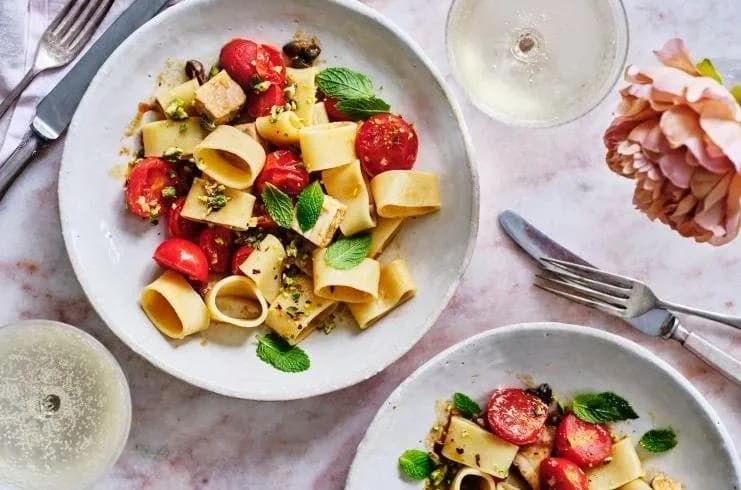 Sicilian-Style Pasta with Tuna, Cherry Tomatoes, Mint, and Pistachios